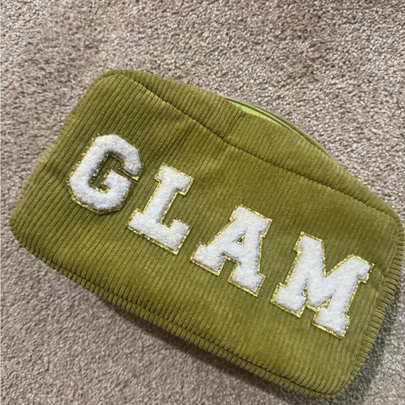 Handbags - Green Corduroy Pouch with GLAM Letters
